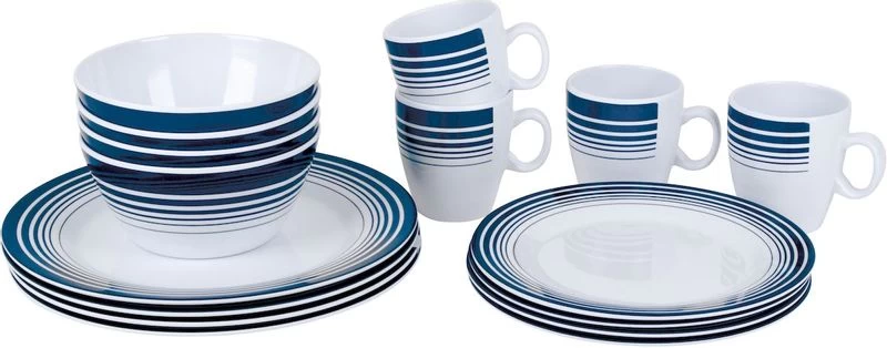 Bo-Camp Melamine Serviesset - 16-delig - Wit/Blauw 3 Bo-Camp Melamine Serviesset - 16-delig - Wit/Blauw